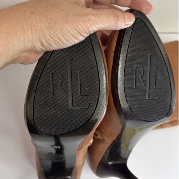 Lauren Ralph Lauren Leather Knee High Heeled Boots Designer Womens - Picture 11 of 11